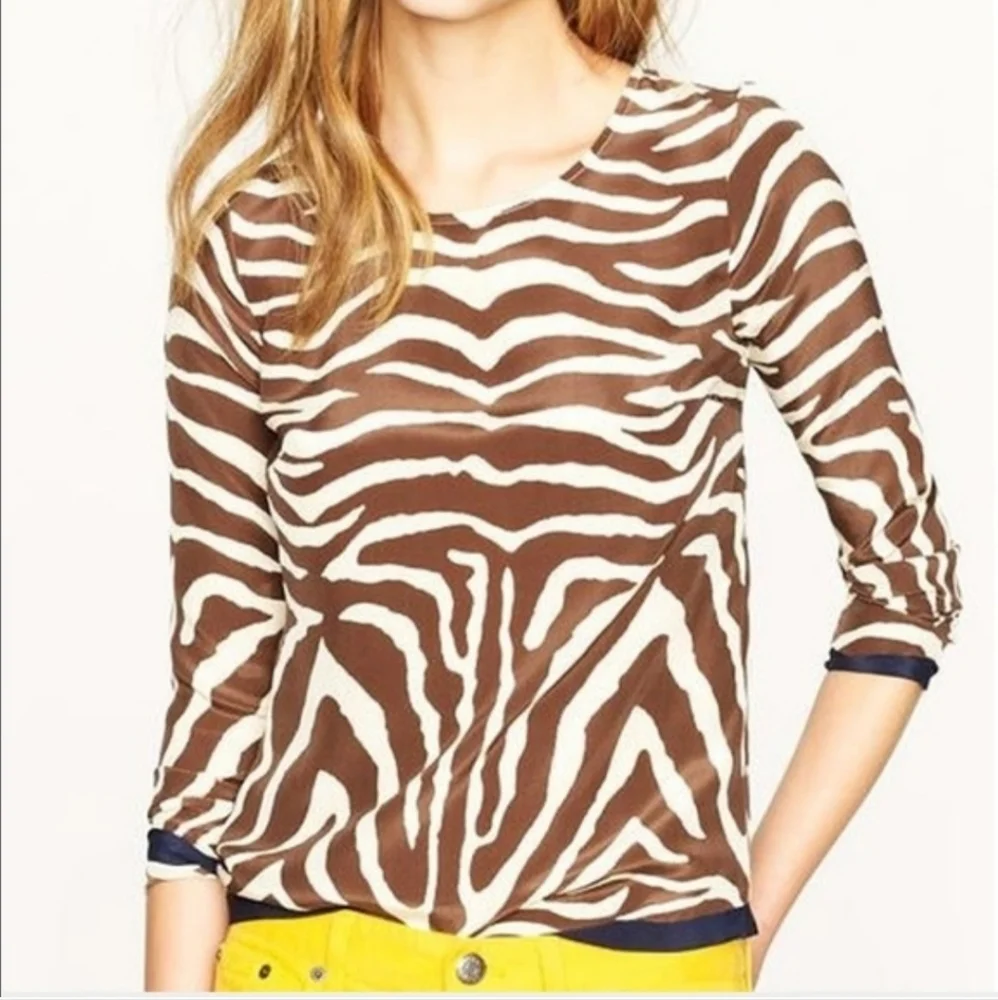 J. Crew Zebra Print Silk Top Women Size 0